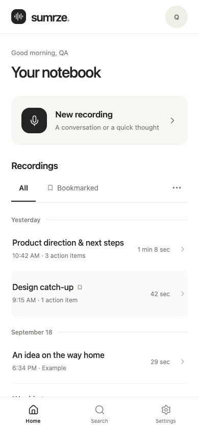 sumrze library with its one-tap Record button